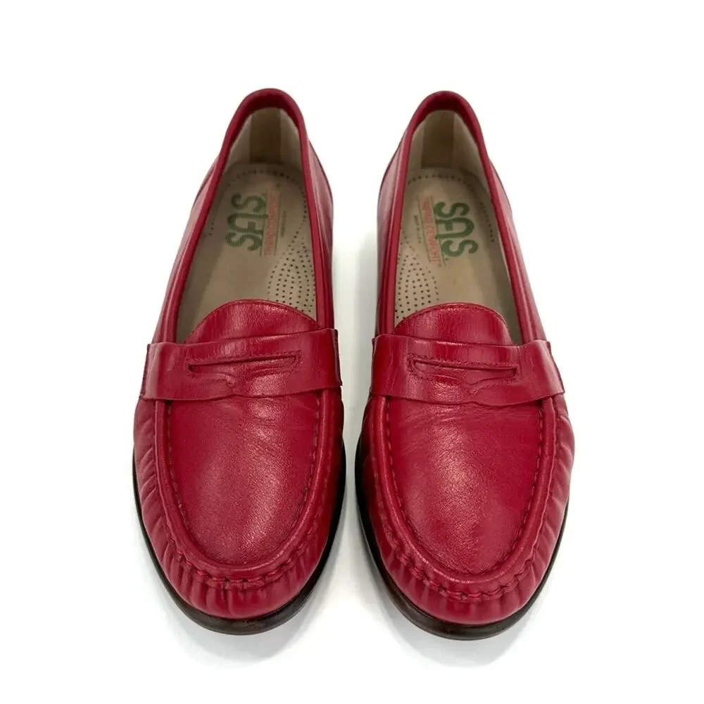 SAS Women Penny Loafer Size 8.5 Red Genuine Leather Tripad Comfort Casual Shoe